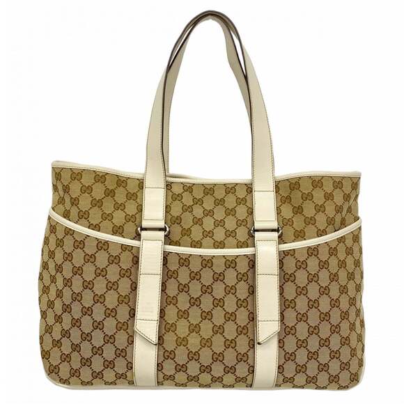GUCCI Handbags - Gucci Tote Bag GG Canvas 153238 Brown White Women's
